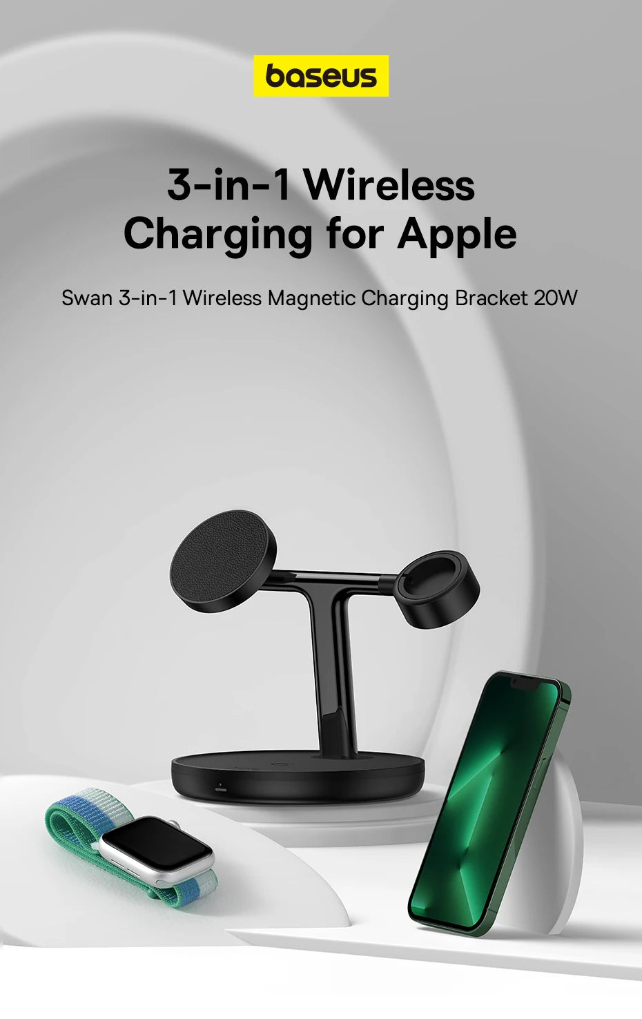 Baseus 3 in 1 20W Magnetic Wireless Charger Stand - Z A F L U X X - E M P I R E