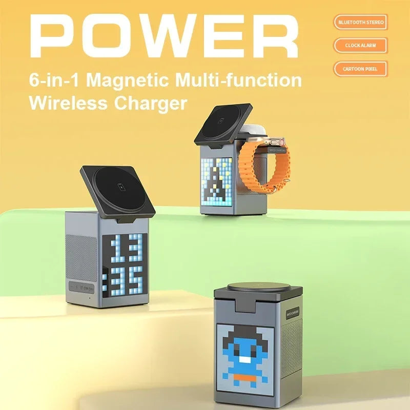 Multifunctional 6 in 1 Magnetic Wireless Charger Speaker Alarm Clock - Z A F L U X X - E M P I R E