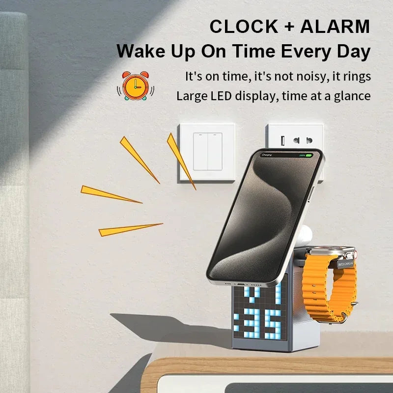 Multifunctional 6 in 1 Magnetic Wireless Charger Speaker Alarm Clock - Z A F L U X X - E M P I R E