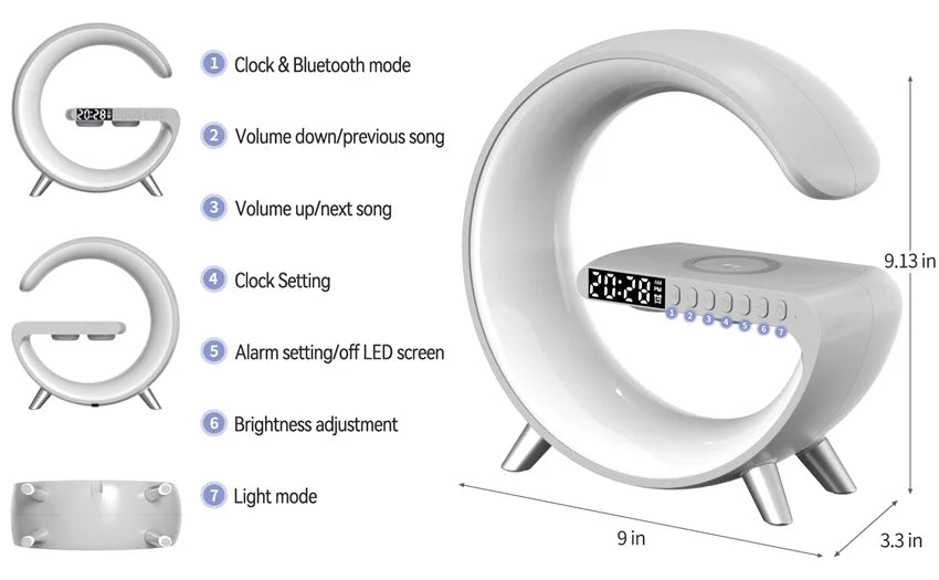 Wireless Charger with Bluetooth Speaker & LED Lamp - Z A F L U X X - E M P I R E